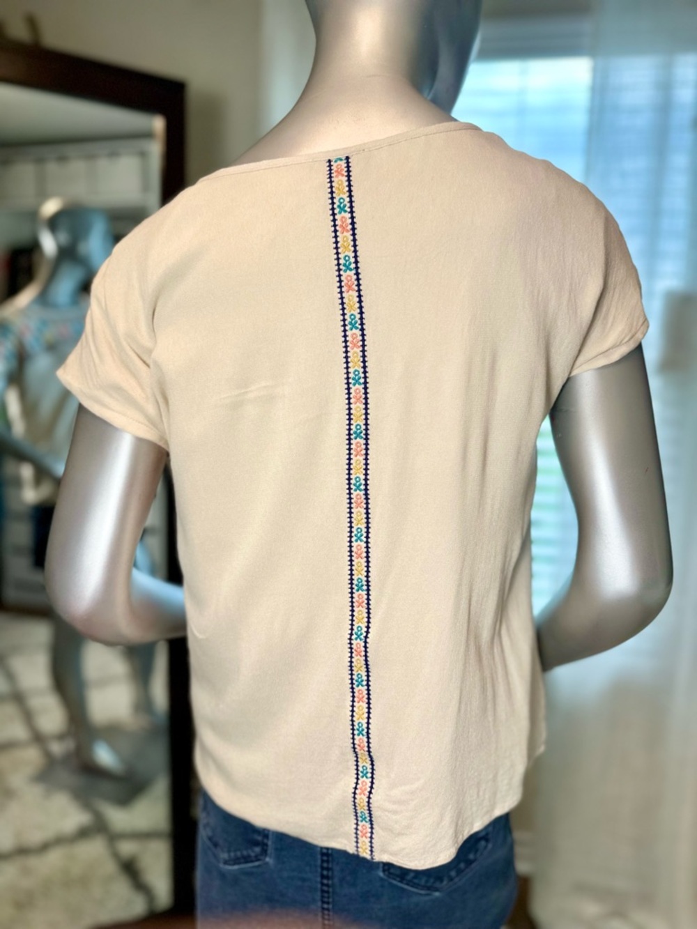 Anthropologie THML Embroidered Cream Blouse Medium Boho Cottagecore Festival - Picture 3 of 6